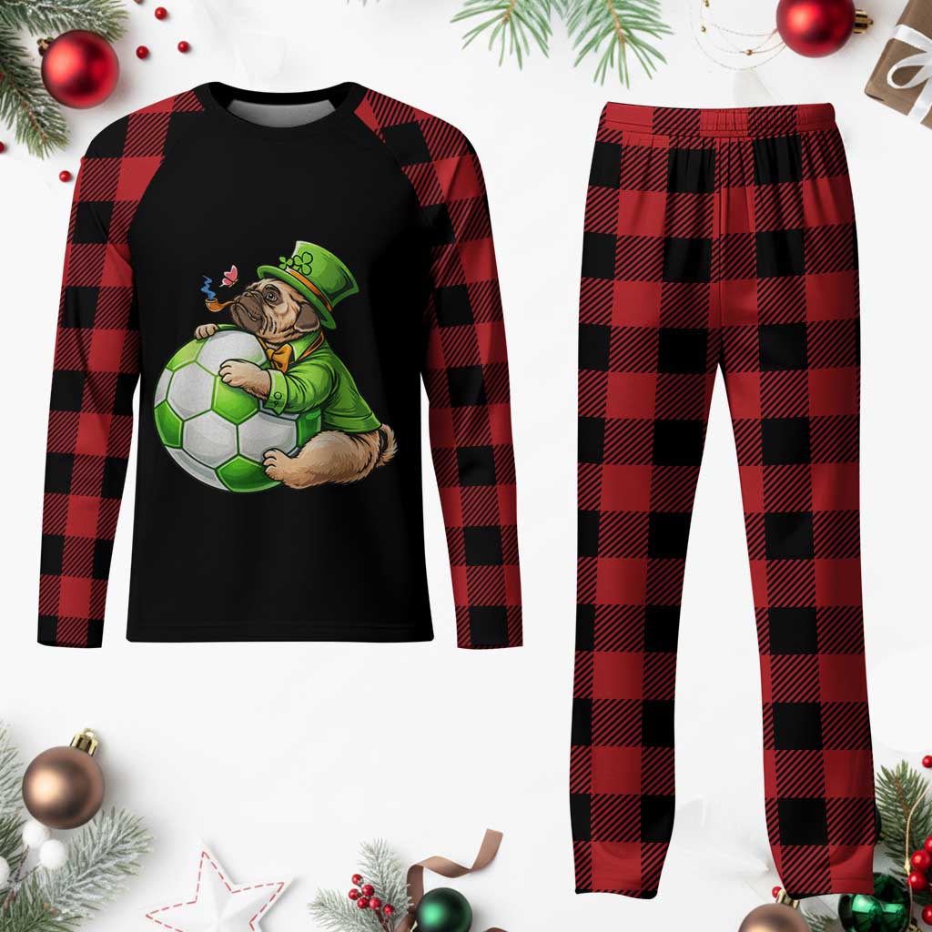 Lucky Pug Soccer Lover Plaid Pajama Set St Paddys Day Irish Football Gift