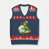 Lucky Pug Soccer Lover V-Neck Knit Sweater Vest St Paddys Day Irish Football Gift