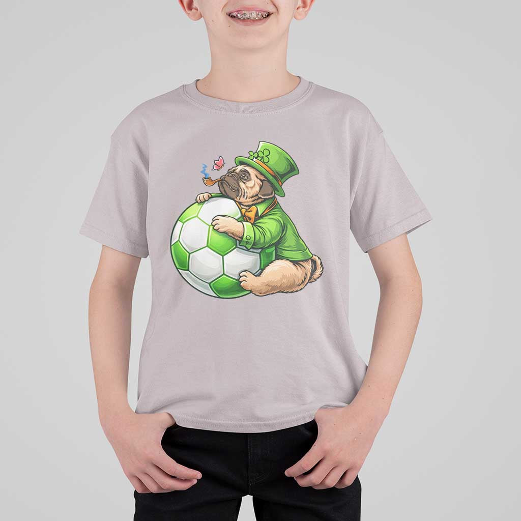 Lucky Pug Soccer Lover T Shirt For Kid St Paddys Day Irish Football Gift
