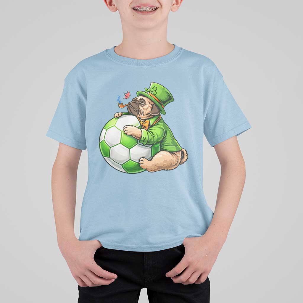 Lucky Pug Soccer Lover T Shirt For Kid St Paddys Day Irish Football Gift