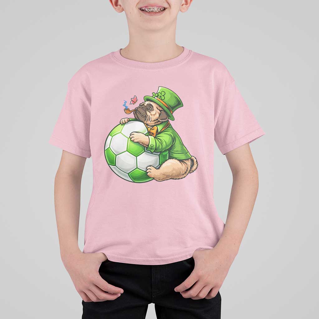 Lucky Pug Soccer Lover T Shirt For Kid St Paddys Day Irish Football Gift