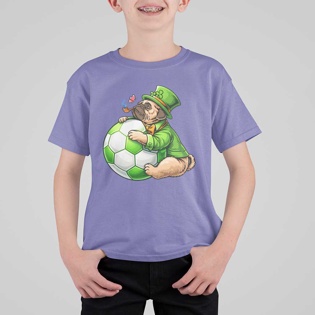 Lucky Pug Soccer Lover T Shirt For Kid St Paddys Day Irish Football Gift