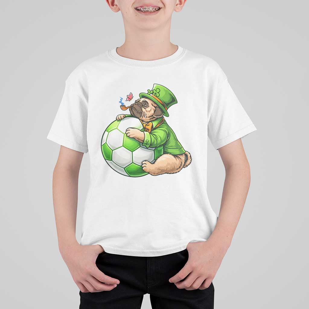 Lucky Pug Soccer Lover T Shirt For Kid St Paddys Day Irish Football Gift
