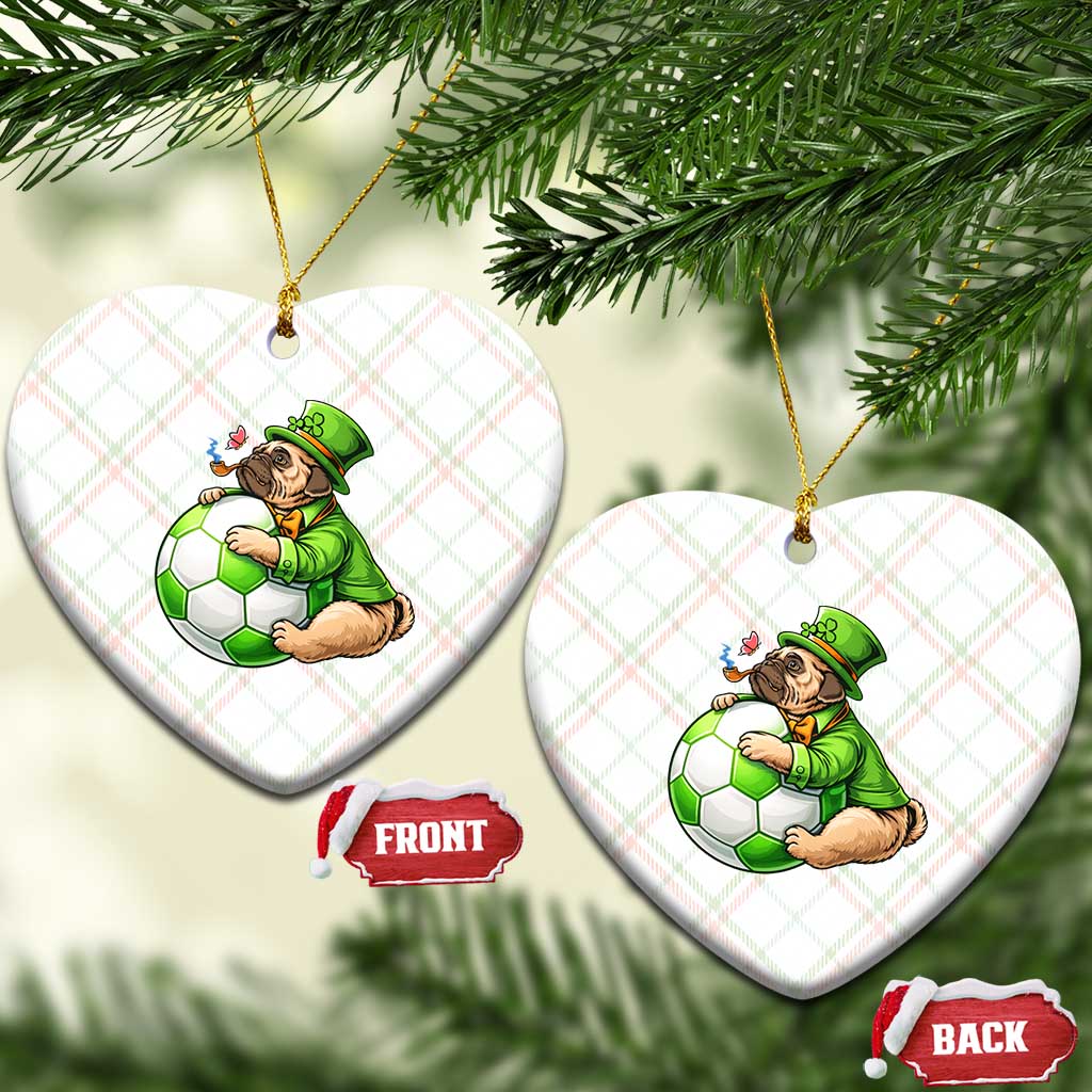 Lucky Pug Soccer Lover Ceramic Ornament St Paddys Day Irish Football Gift