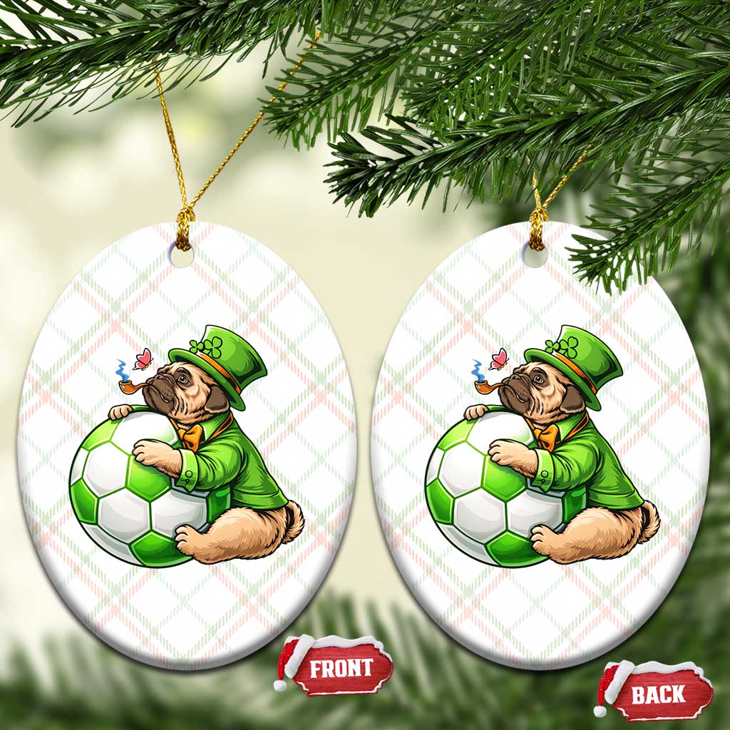 Lucky Pug Soccer Lover Ceramic Ornament St Paddys Day Irish Football Gift