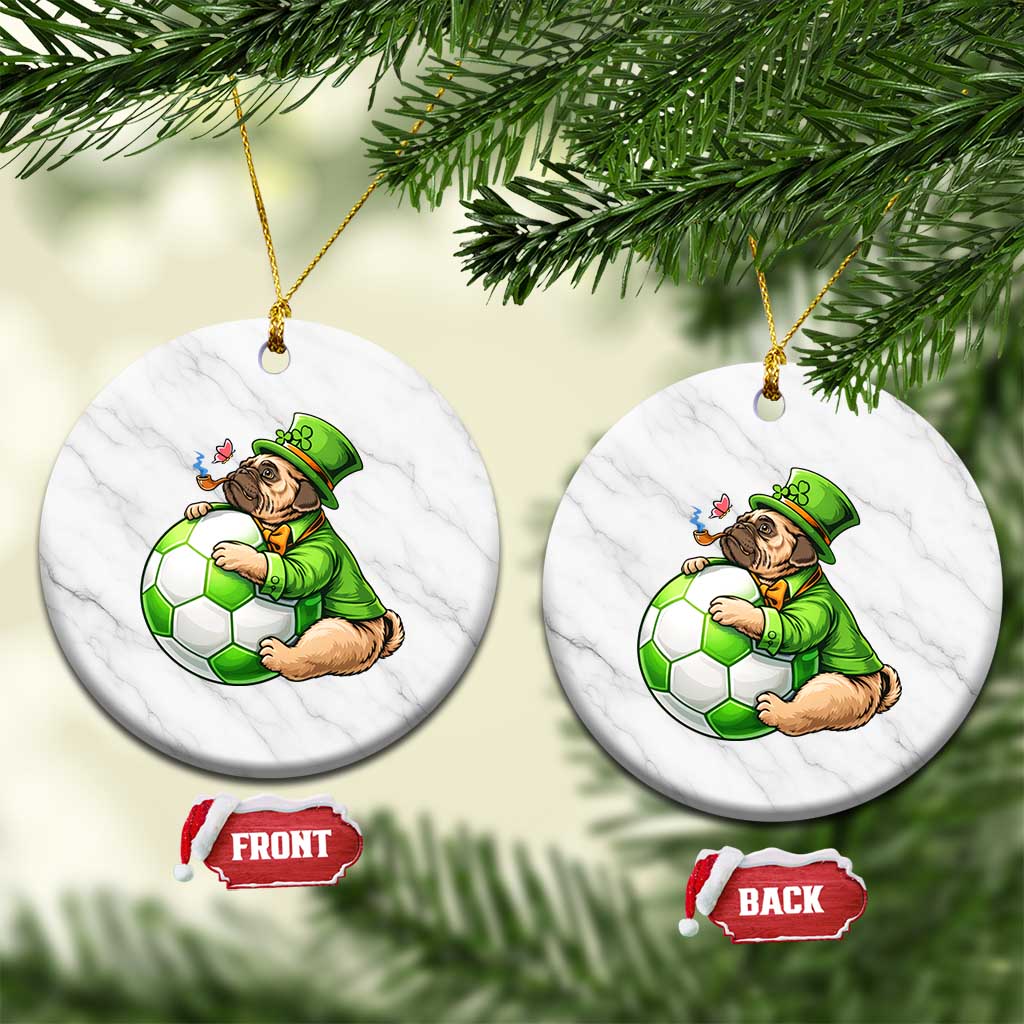 Lucky Pug Soccer Lover Ceramic Ornament St Paddys Day Irish Football Gift