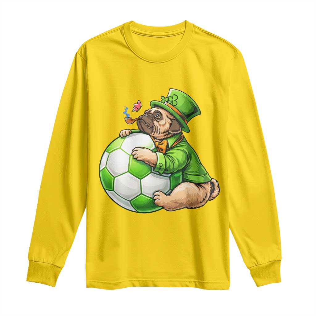 Lucky Pug Soccer Lover Long Sleeve Shirt St Paddys Day Irish Football Gift