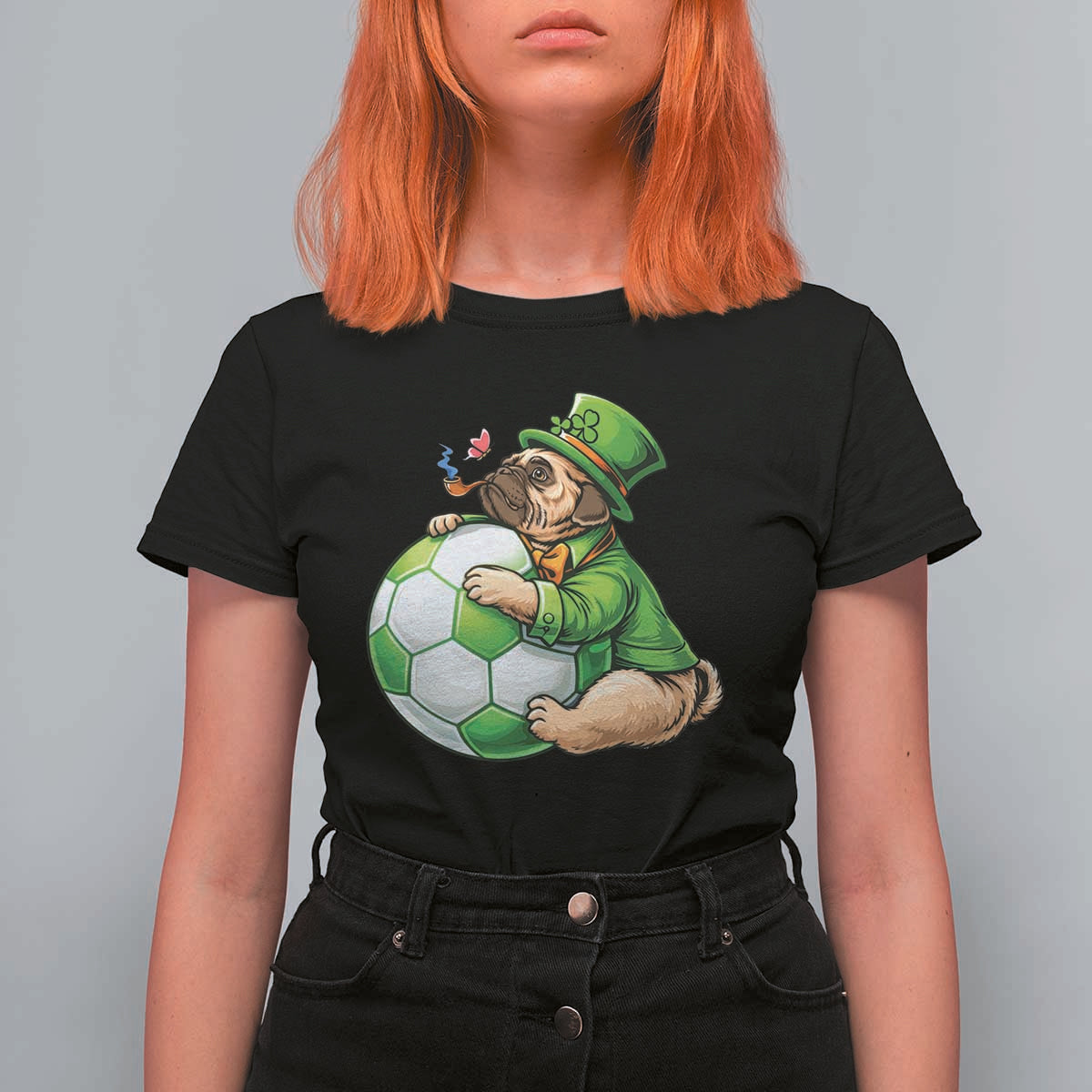 Lucky Pug Soccer Lover T Shirt For Women St Paddys Day Irish Football Gift