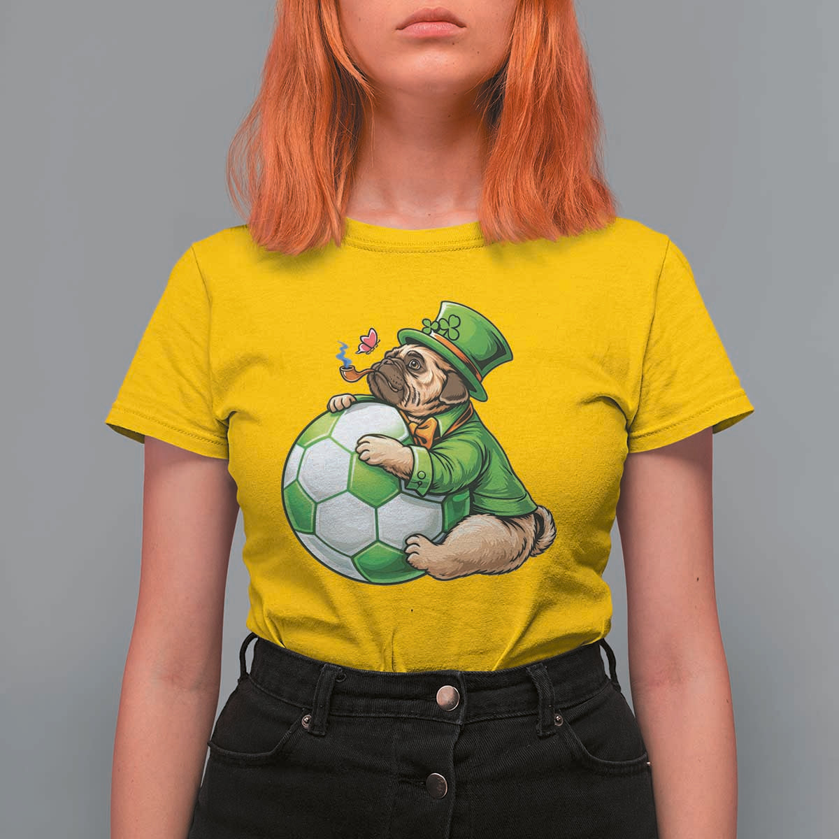 Lucky Pug Soccer Lover T Shirt For Women St Paddys Day Irish Football Gift