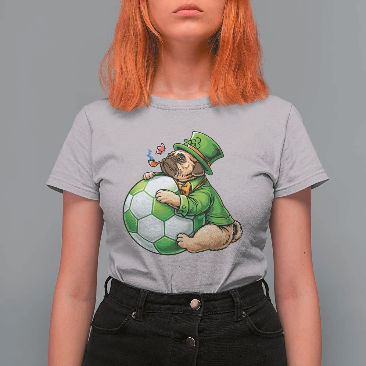Lucky Pug Soccer Lover T Shirt For Women St Paddys Day Irish Football Gift