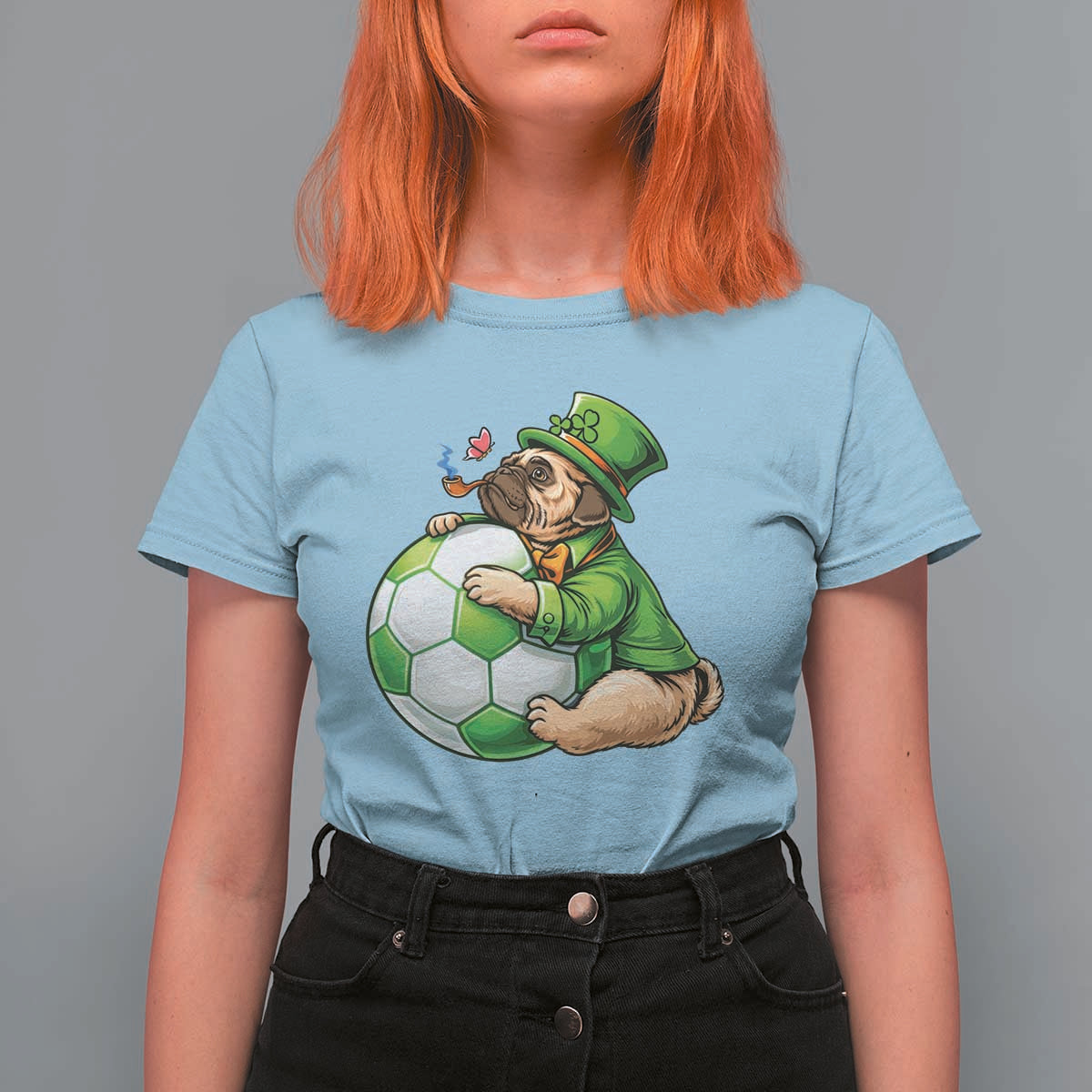 Lucky Pug Soccer Lover T Shirt For Women St Paddys Day Irish Football Gift