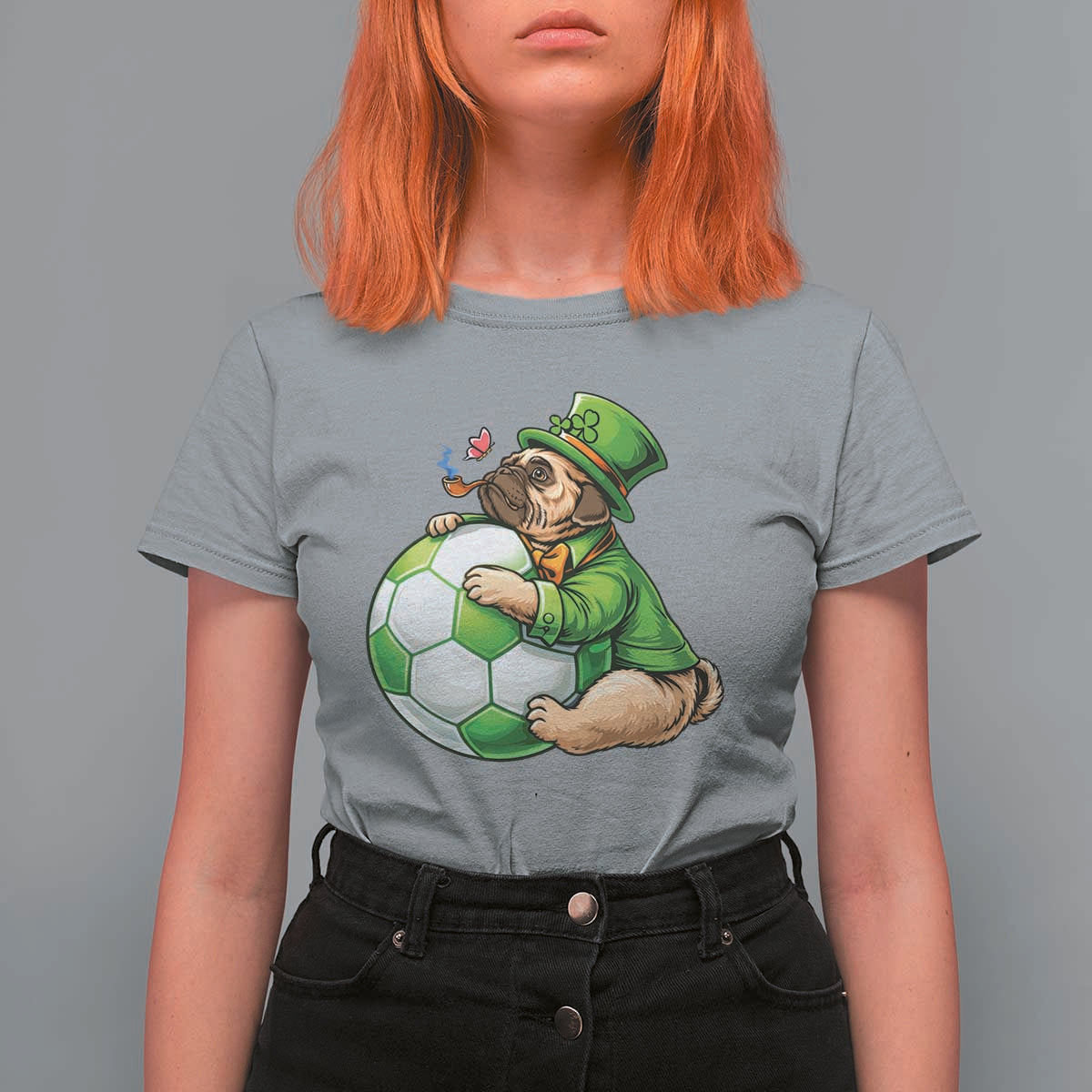Lucky Pug Soccer Lover T Shirt For Women St Paddys Day Irish Football Gift