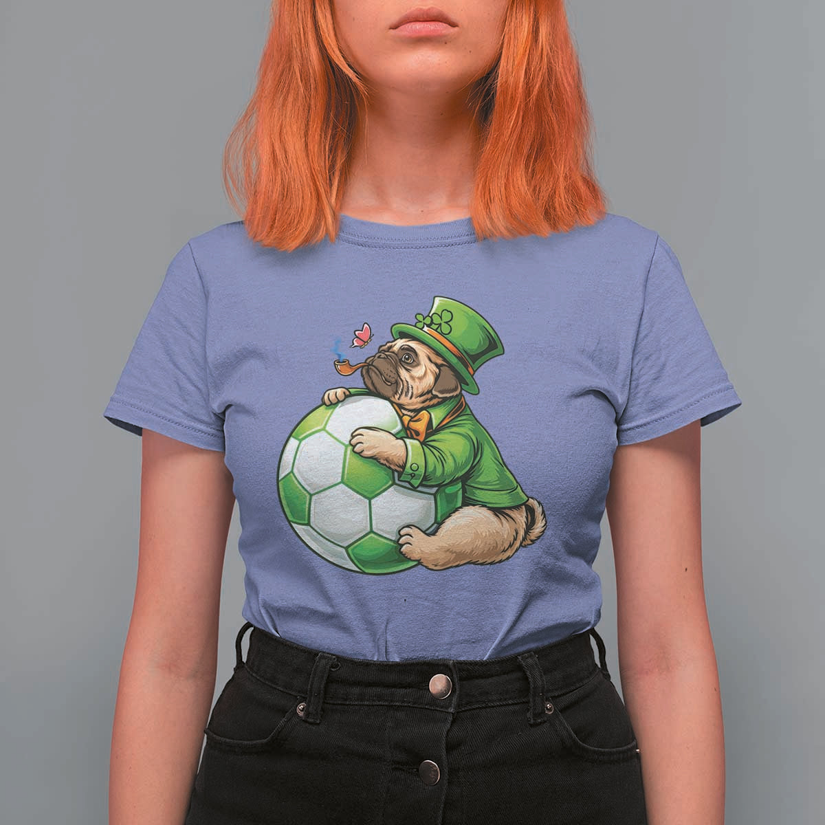 Lucky Pug Soccer Lover T Shirt For Women St Paddys Day Irish Football Gift