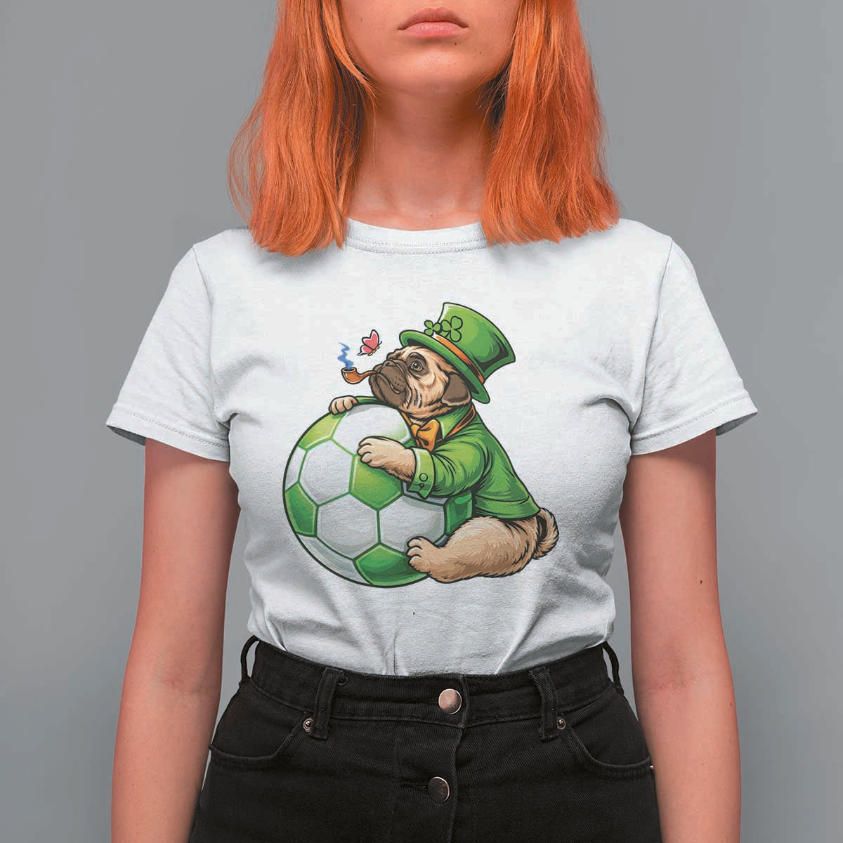 Lucky Pug Soccer Lover T Shirt For Women St Paddys Day Irish Football Gift