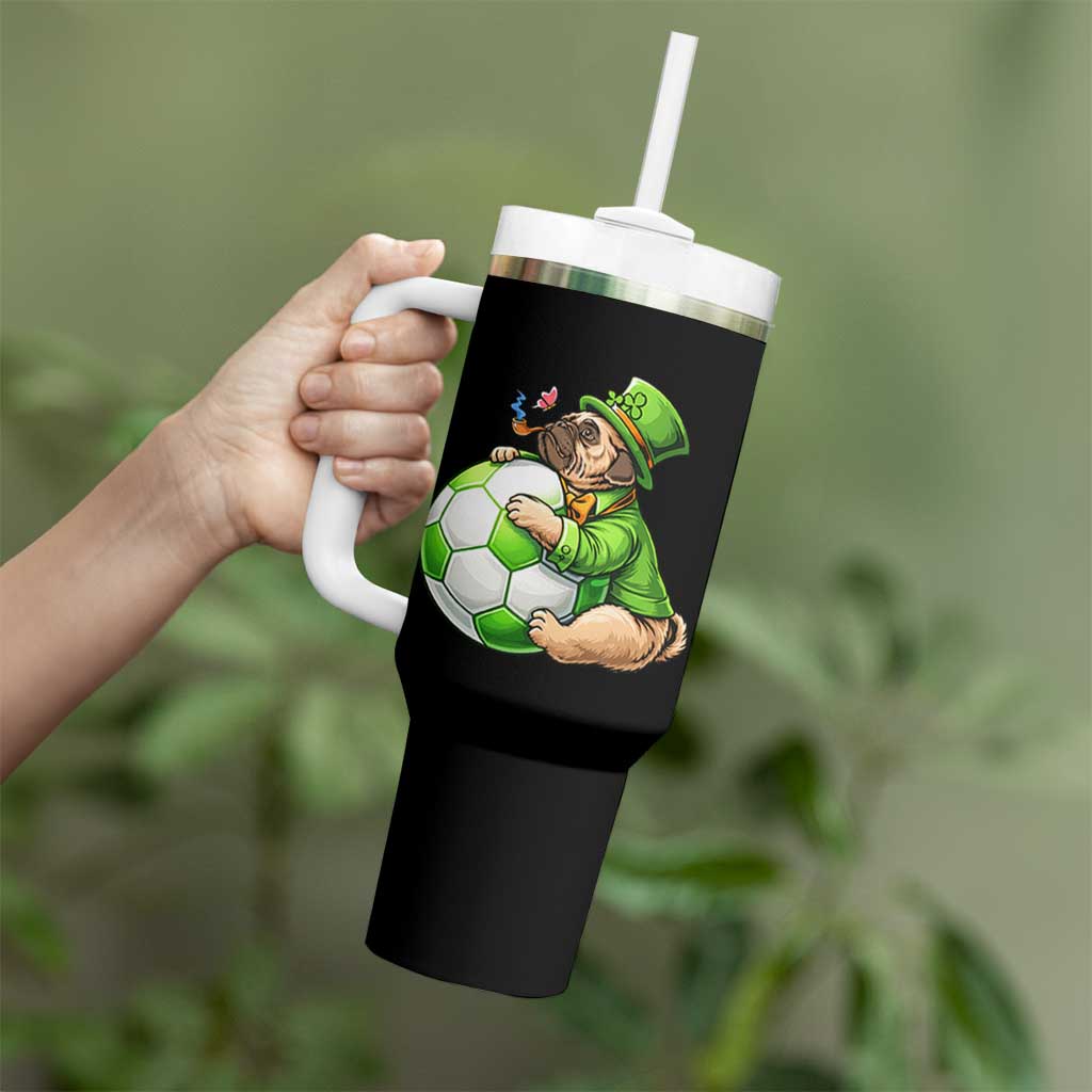 Lucky Pug Soccer Lover Tumbler With Handle St Paddys Day Irish Football Gift