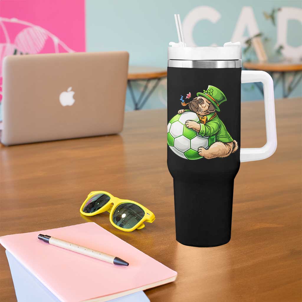 Lucky Pug Soccer Lover Tumbler With Handle St Paddys Day Irish Football Gift
