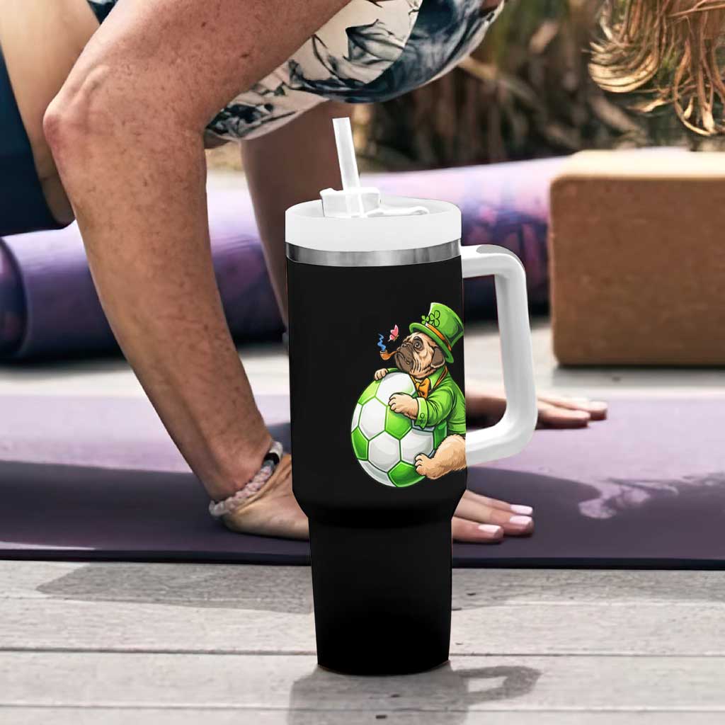 Lucky Pug Soccer Lover Tumbler With Handle St Paddys Day Irish Football Gift
