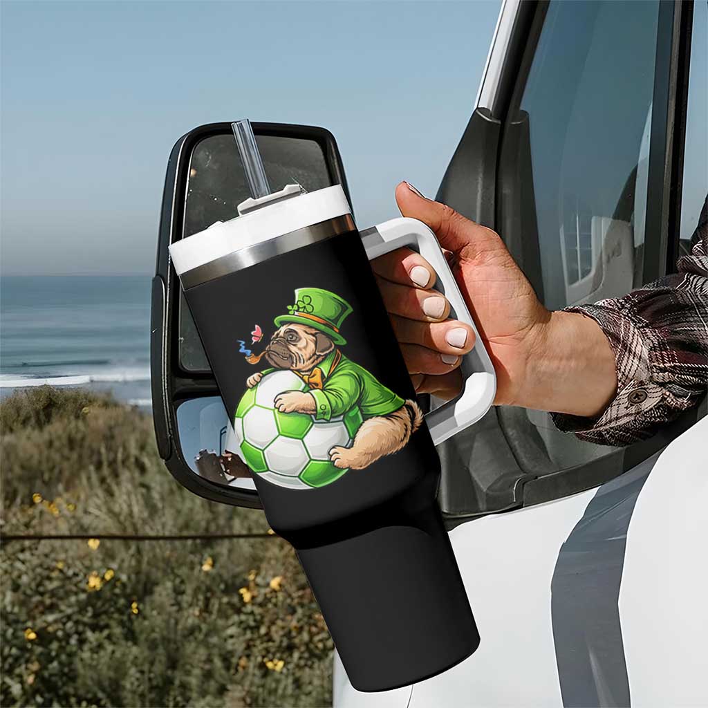 Lucky Pug Soccer Lover Tumbler With Handle St Paddys Day Irish Football Gift