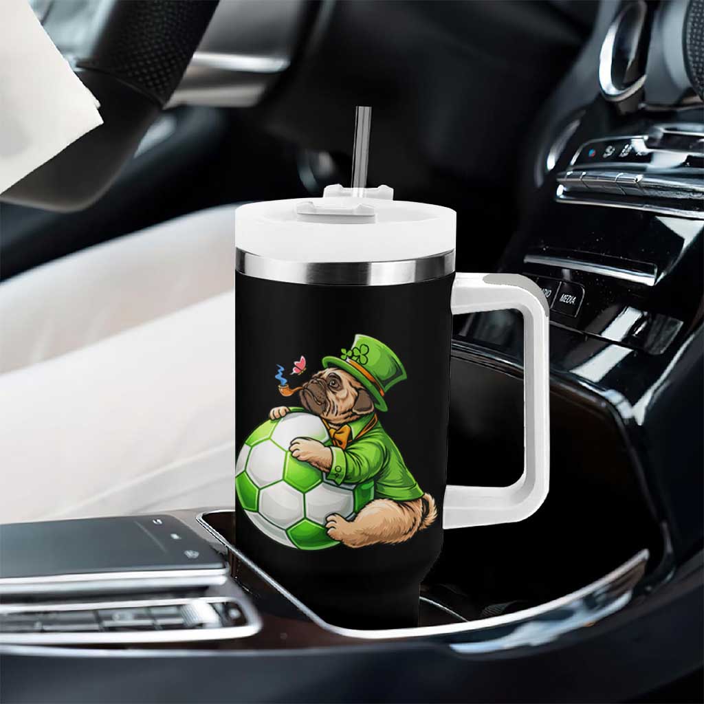 Lucky Pug Soccer Lover Tumbler With Handle St Paddys Day Irish Football Gift