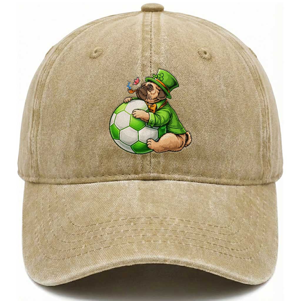 Lucky Pug Soccer Lover Washed Cotton Baseball Cap St Paddys Day Irish Football Gift