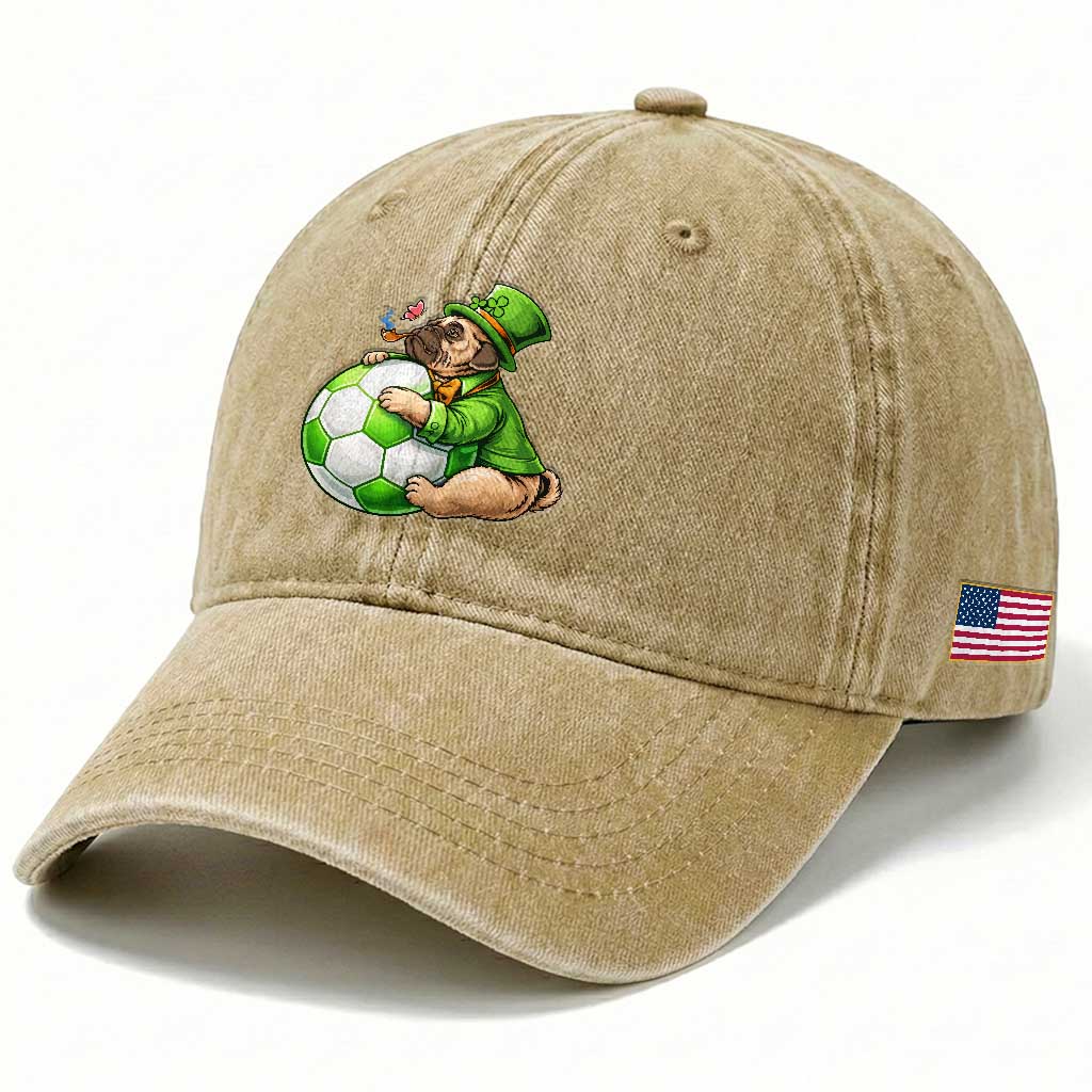 Lucky Pug Soccer Lover Washed Cotton Baseball Cap St Paddys Day Irish Football Gift
