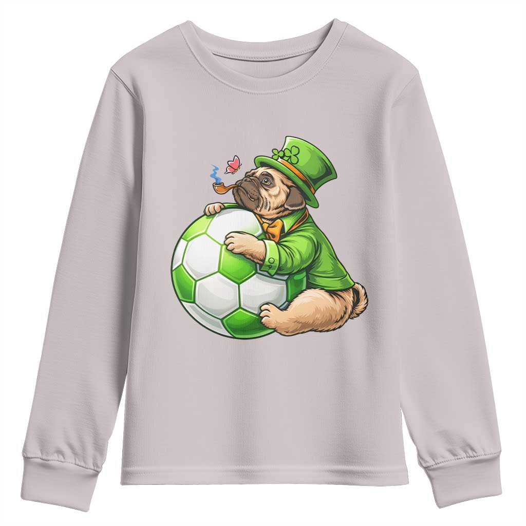 Lucky Pug Soccer Lover Youth Sweatshirt St Paddys Day Irish Football Gift