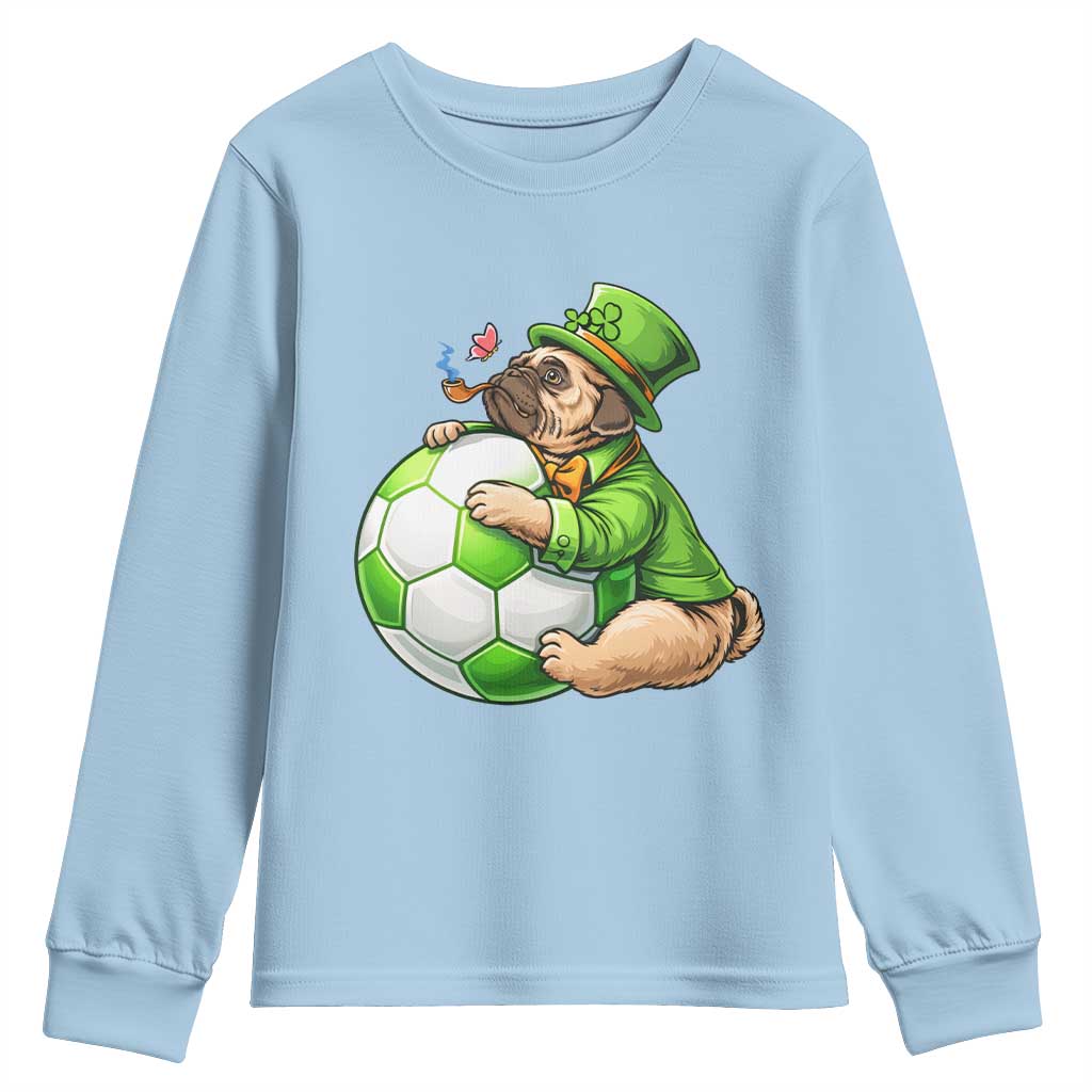Lucky Pug Soccer Lover Youth Sweatshirt St Paddys Day Irish Football Gift