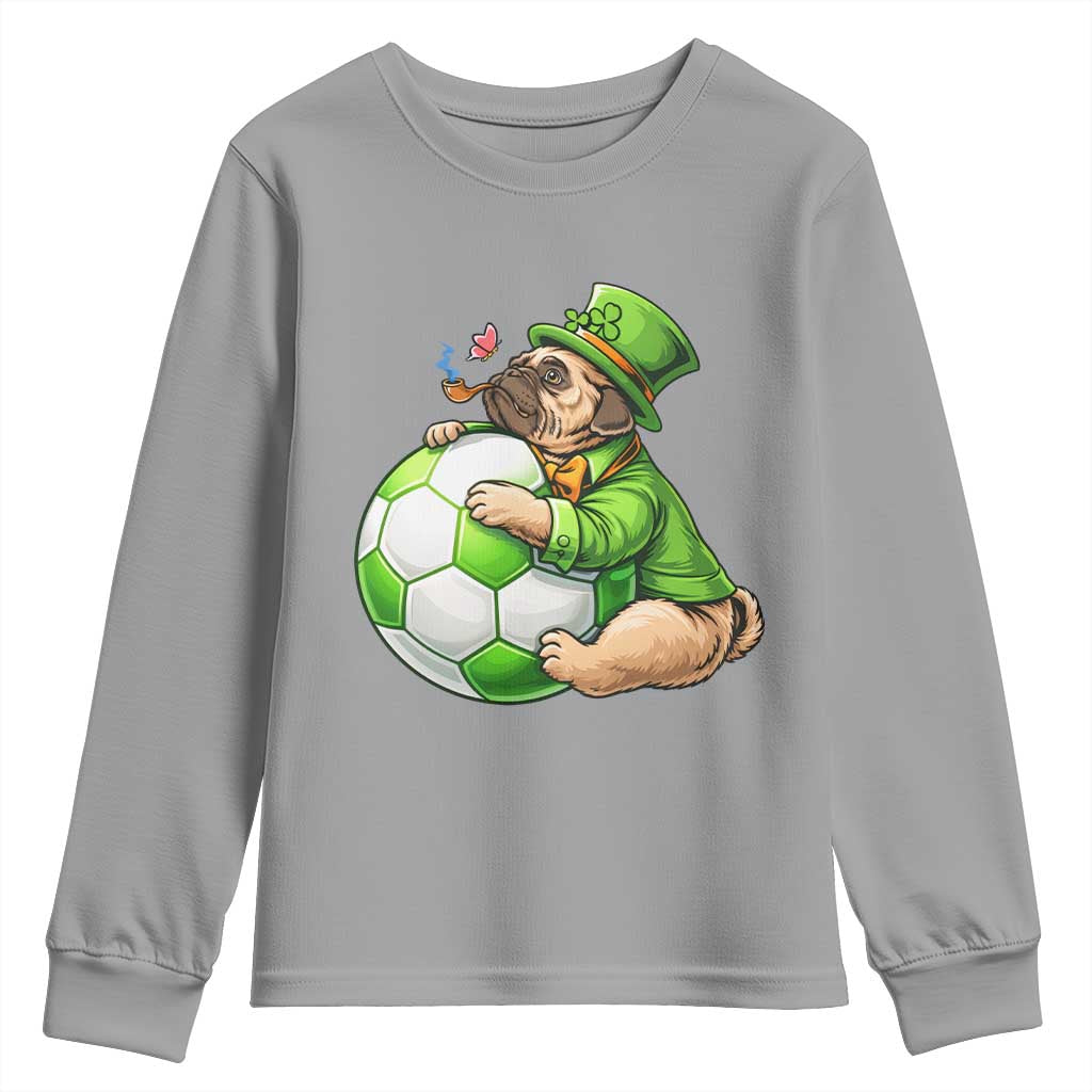 Lucky Pug Soccer Lover Youth Sweatshirt St Paddys Day Irish Football Gift