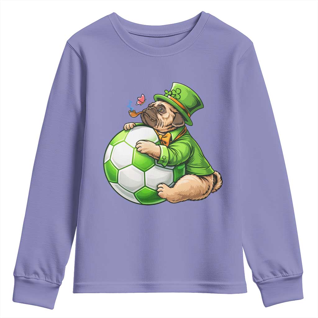 Lucky Pug Soccer Lover Youth Sweatshirt St Paddys Day Irish Football Gift