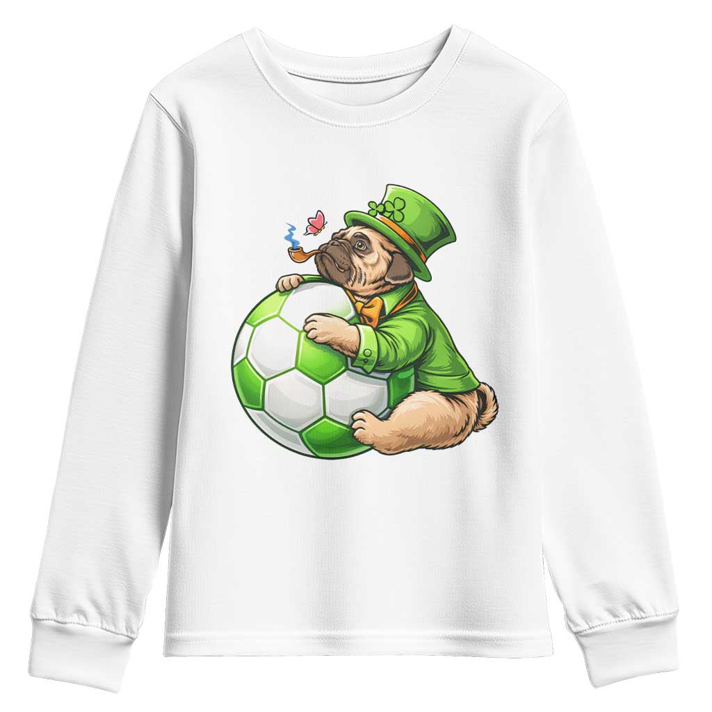 Lucky Pug Soccer Lover Youth Sweatshirt St Paddys Day Irish Football Gift