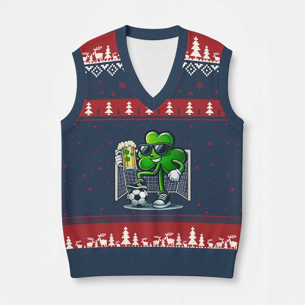 Funny Irish Shamrock Dabbing Soccer V-Neck Knit Sweater Vest St Patricks Day
