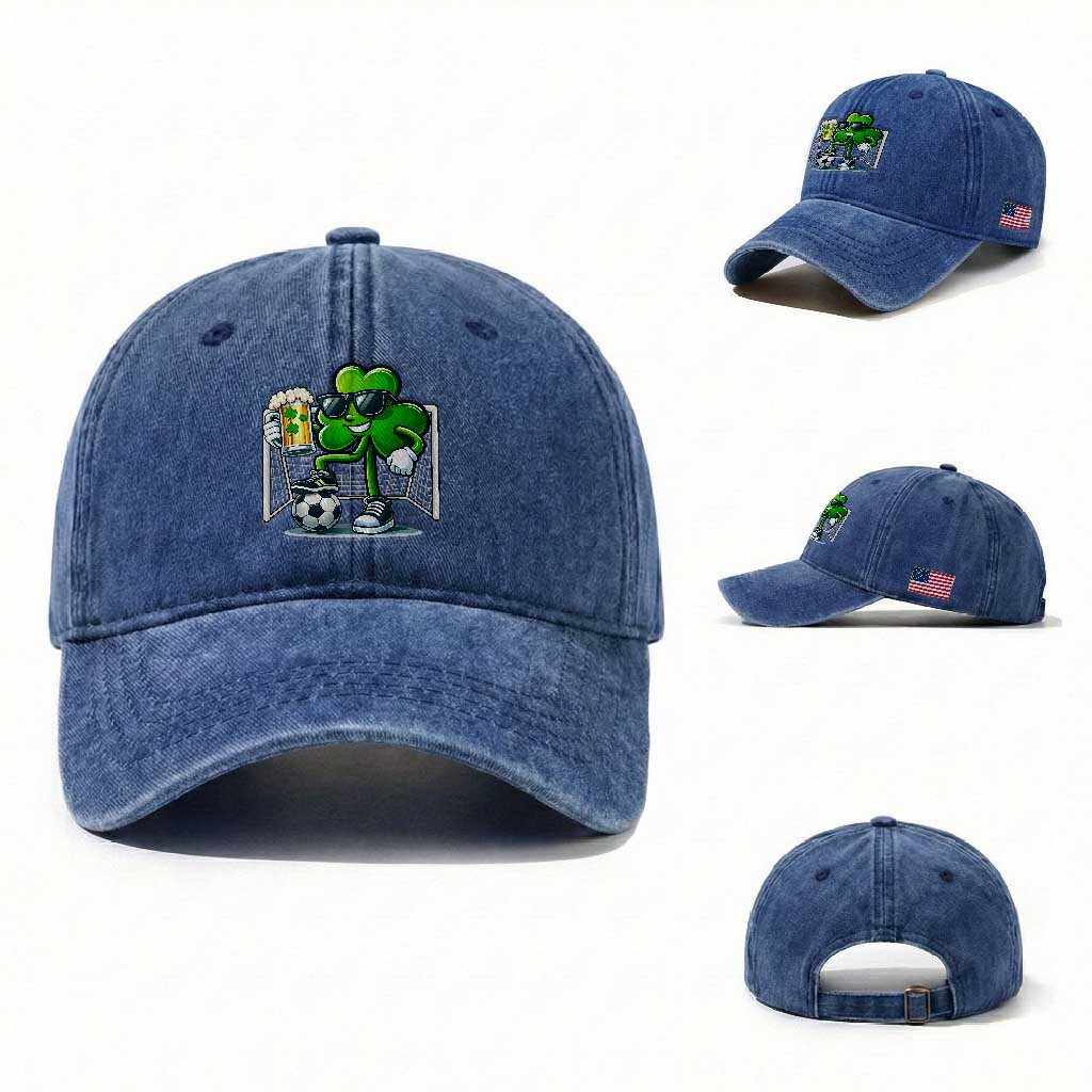 Funny Irish Shamrock Dabbing Soccer Washed Cotton Baseball Cap St Patricks Day