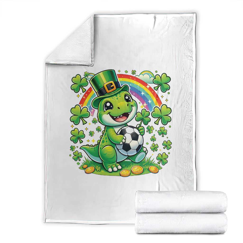 Cute Dinosaur Soccer Player Throw Blanket St Patricks Day Dino Lover