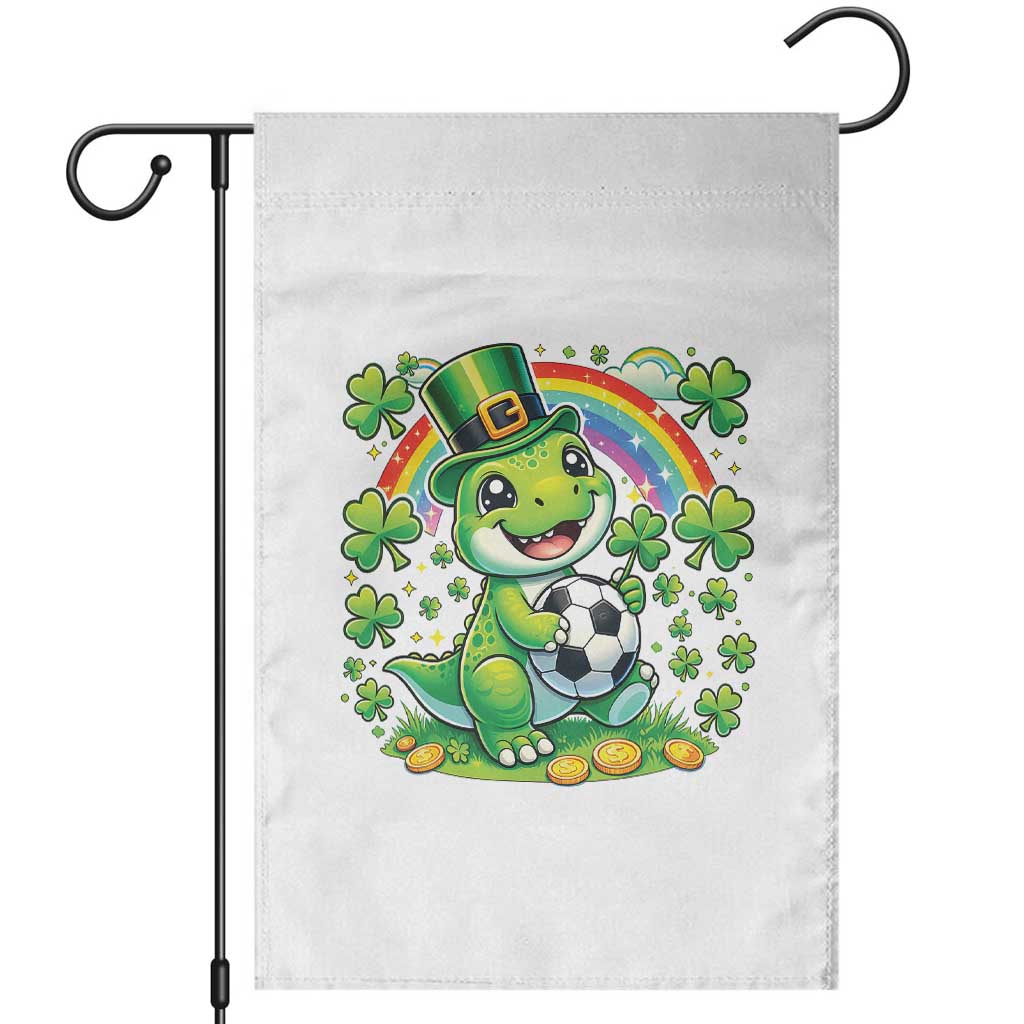 Cute Dinosaur Soccer Player Garden Flag St Patricks Day Dino Lover