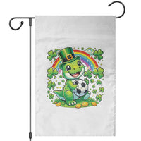 Cute Dinosaur Soccer Player Garden Flag St Patricks Day Dino Lover