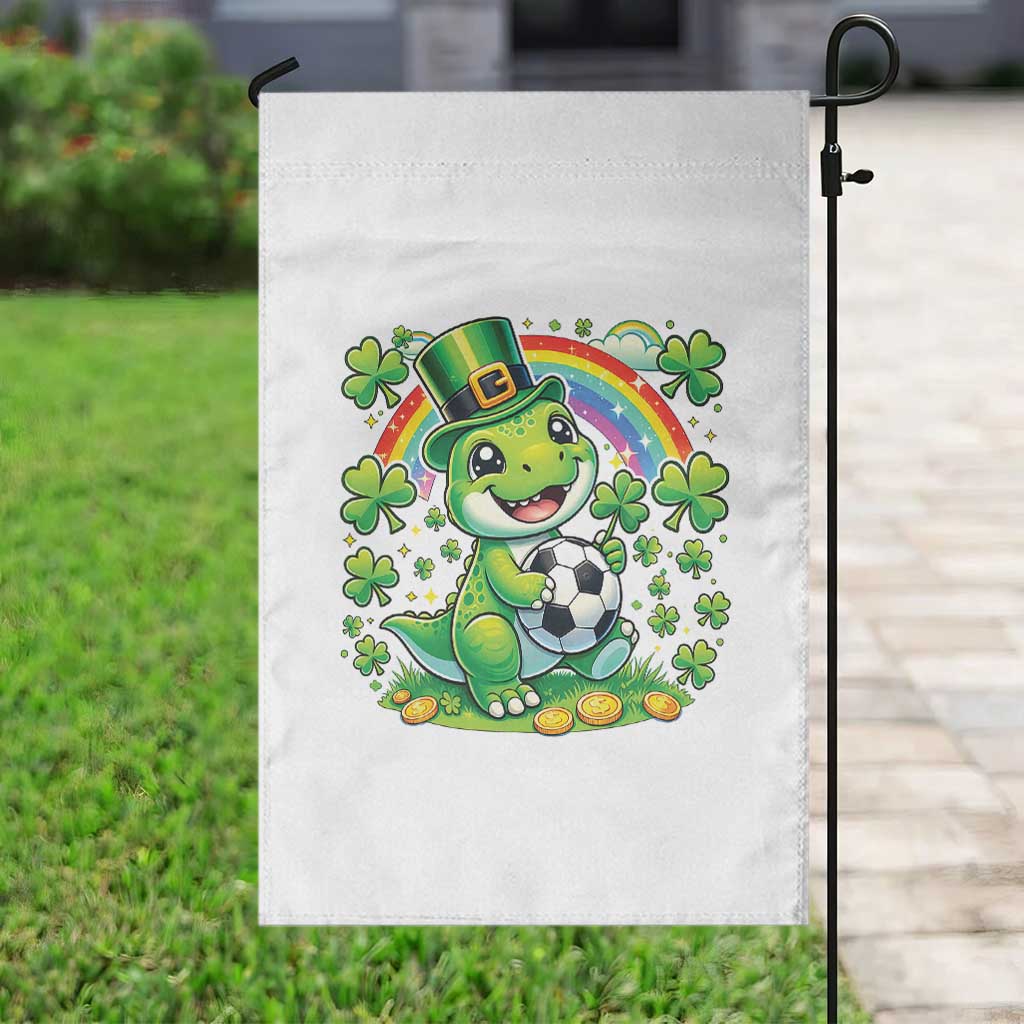 Cute Dinosaur Soccer Player Garden Flag St Patricks Day Dino Lover