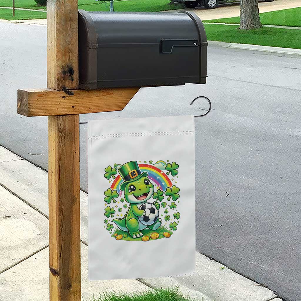 Cute Dinosaur Soccer Player Garden Flag St Patricks Day Dino Lover