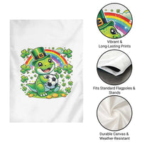 Cute Dinosaur Soccer Player Garden Flag St Patricks Day Dino Lover