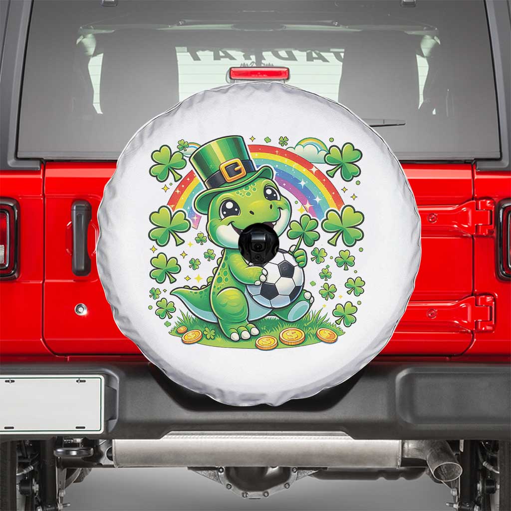 Cute Dinosaur Soccer Player Spare Tire Cover St Patricks Day Dino Lover