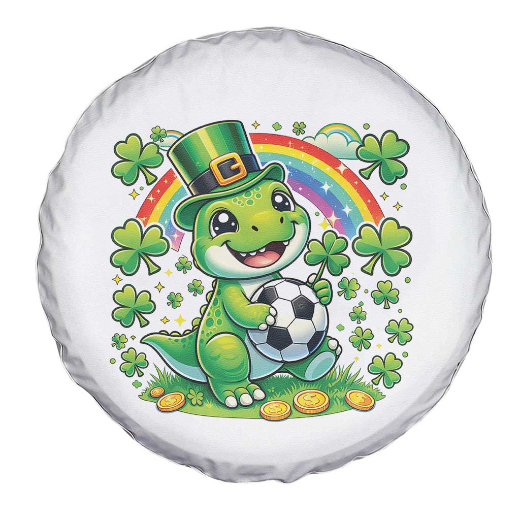 Cute Dinosaur Soccer Player Spare Tire Cover St Patricks Day Dino Lover