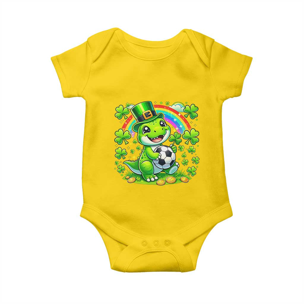 Cute Dinosaur Soccer Player Baby Onesie St Patricks Day Dino Lover