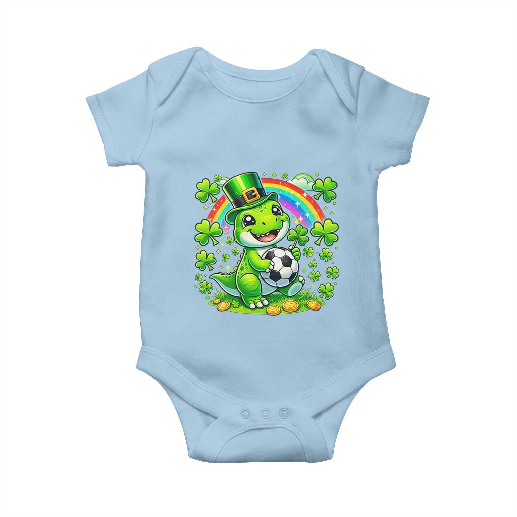 Cute Dinosaur Soccer Player Baby Onesie St Patricks Day Dino Lover