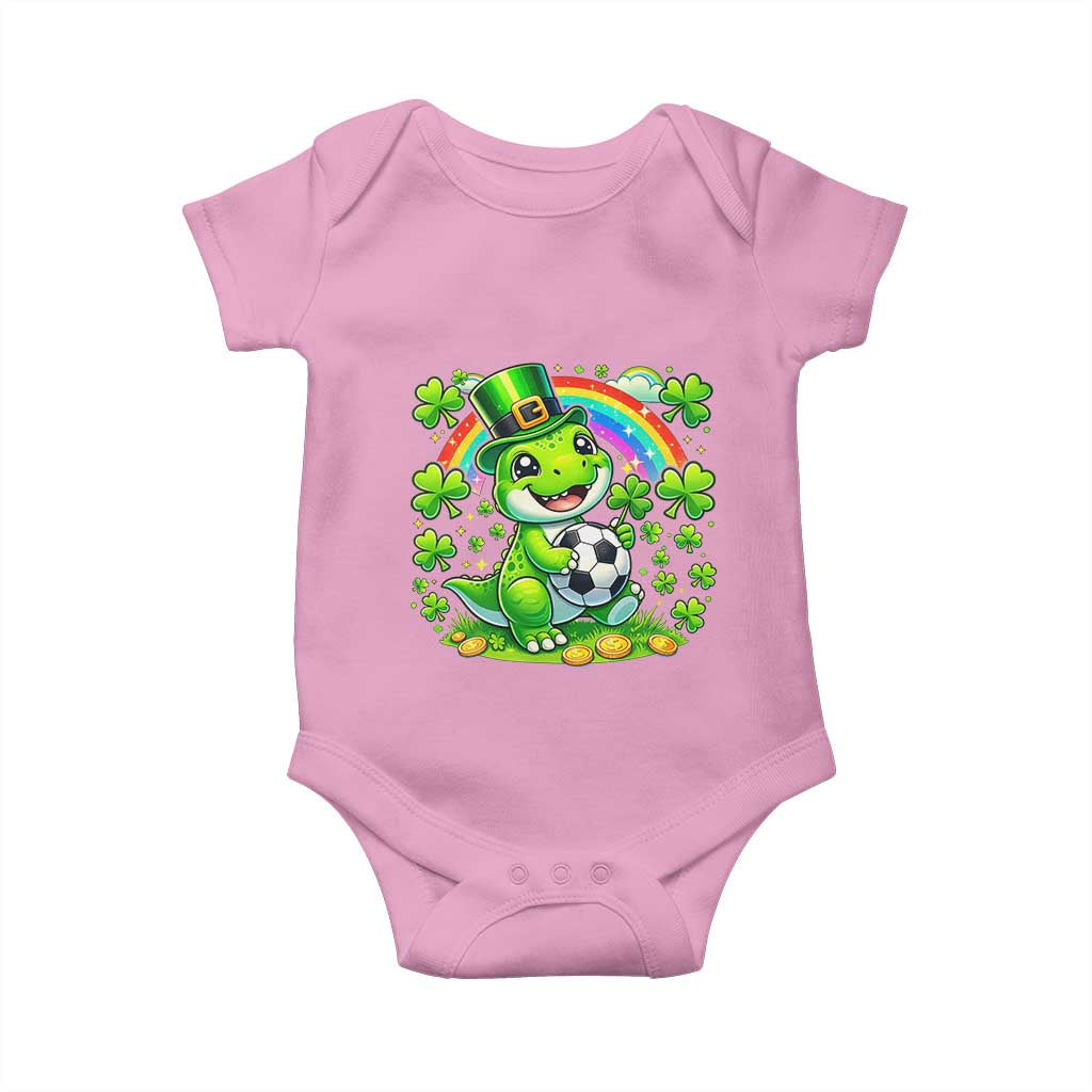 Cute Dinosaur Soccer Player Baby Onesie St Patricks Day Dino Lover