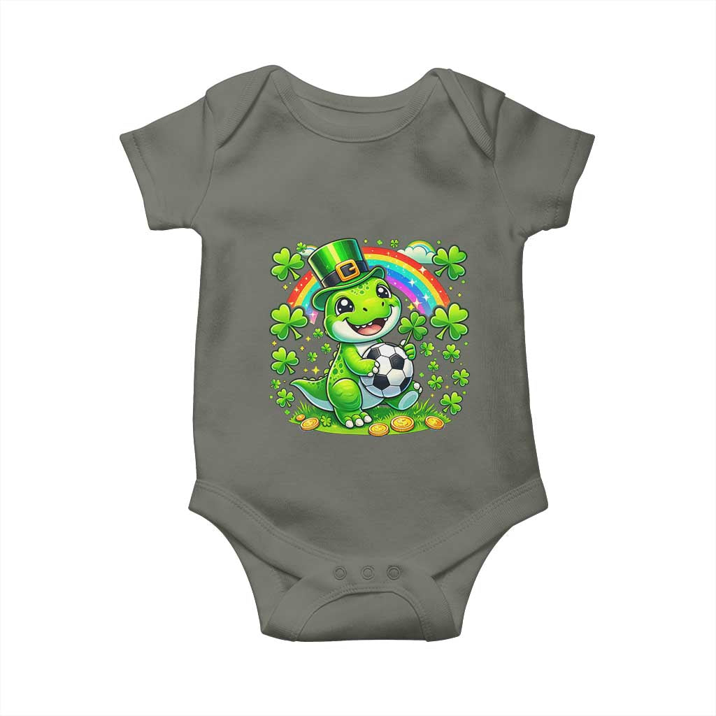 Cute Dinosaur Soccer Player Baby Onesie St Patricks Day Dino Lover