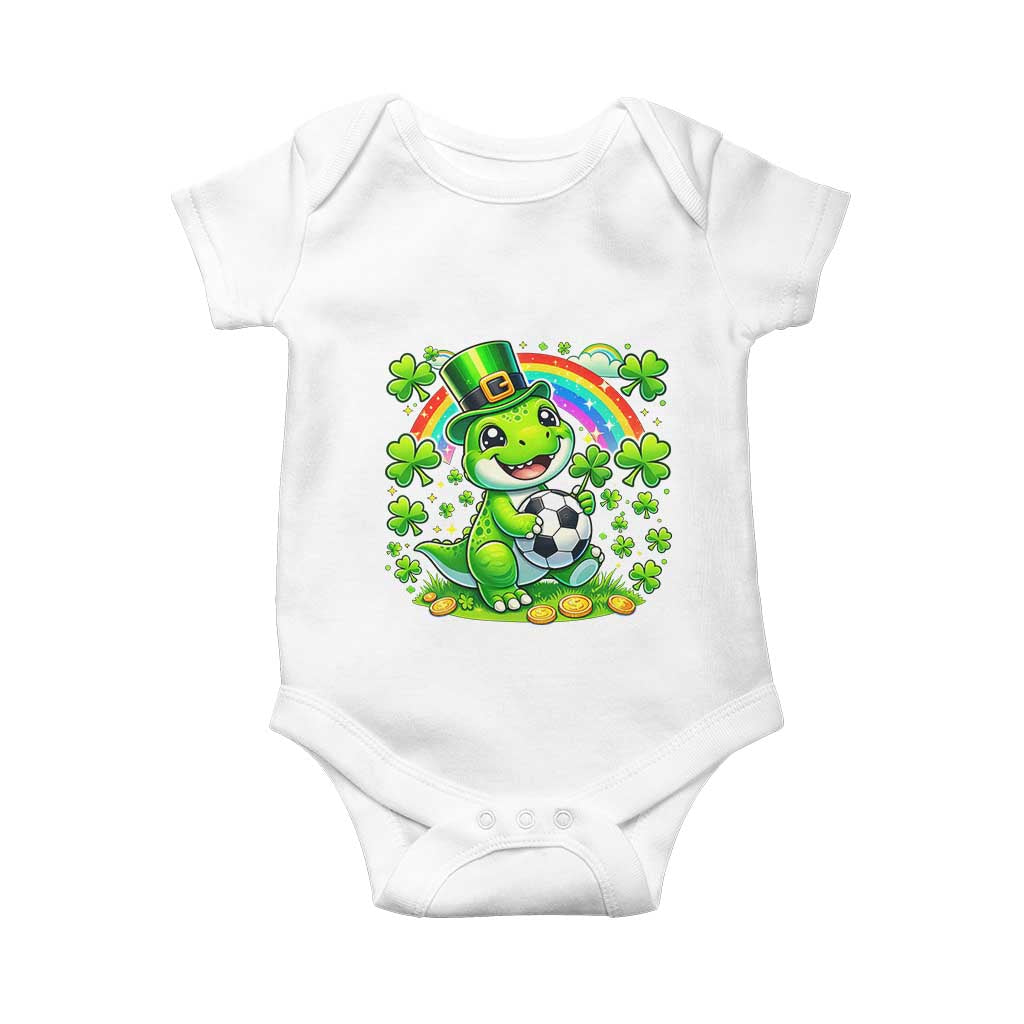 Cute Dinosaur Soccer Player Baby Onesie St Patricks Day Dino Lover