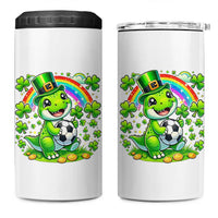 Cute Dinosaur Soccer Player 4 in 1 Can Cooler Tumbler St Patricks Day Dino Lover