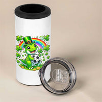 Cute Dinosaur Soccer Player 4 in 1 Can Cooler Tumbler St Patricks Day Dino Lover