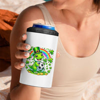 Cute Dinosaur Soccer Player 4 in 1 Can Cooler Tumbler St Patricks Day Dino Lover