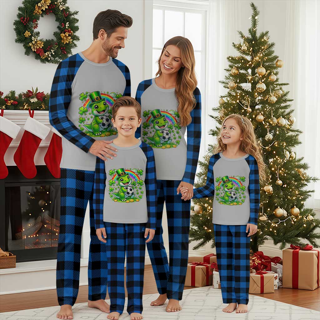 Cute Dinosaur Soccer Player Plaid Pajama Set St Patricks Day Dino Lover