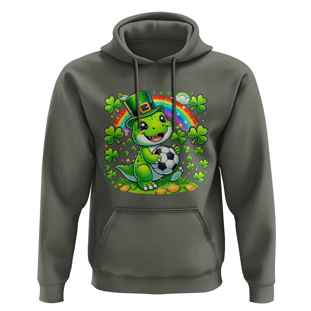 Cute Dinosaur Soccer Player Hoodie St Patricks Day Dino Lover